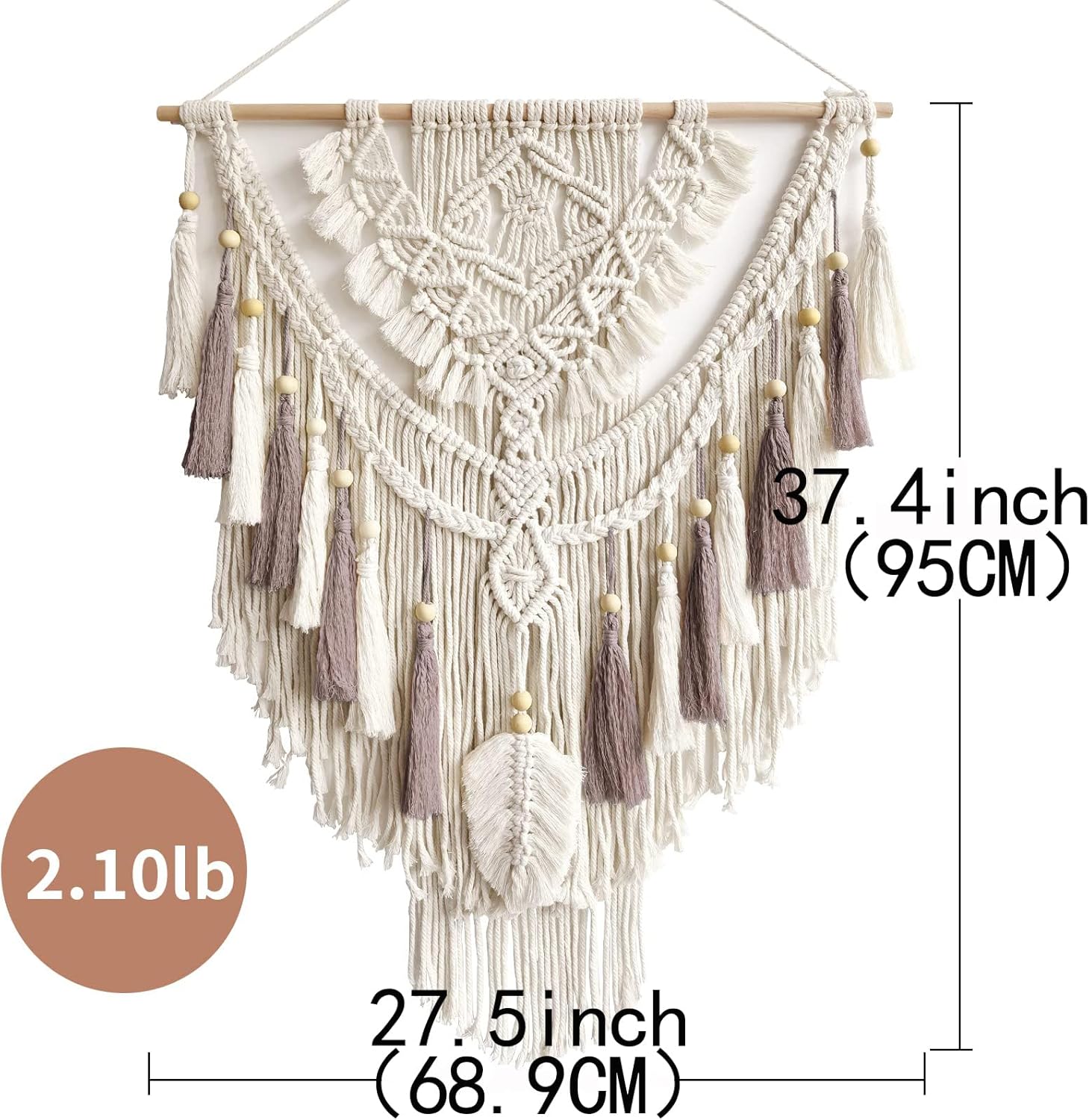 Lokeisna Macrame Wall Hanging, Woven Tapestry Beige & Dusty Rose Handmade Craft Macrame Wall Decor, Gallery & Nursery, Size 37.4” Lx27.5” W