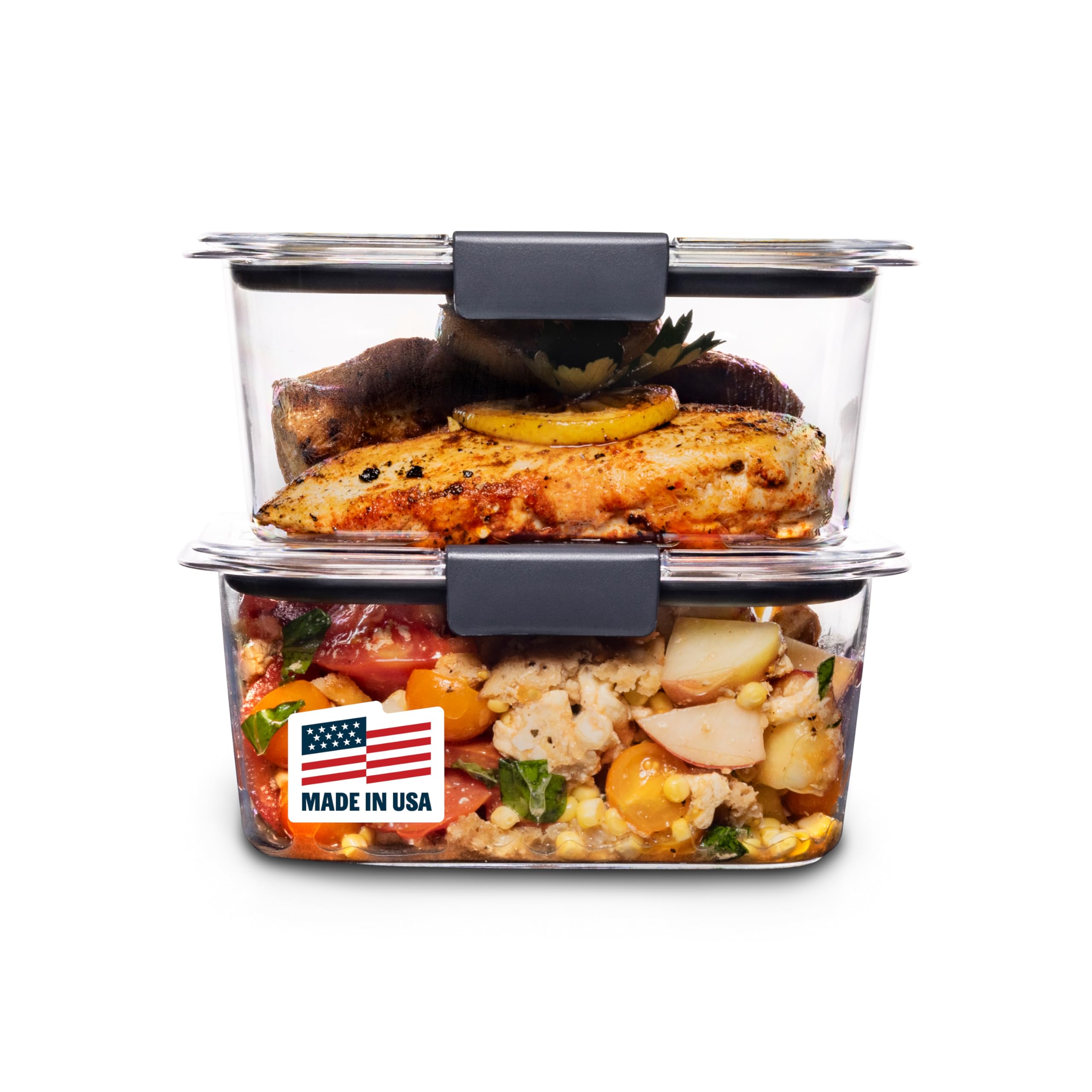Rubbermaid Brilliance BPA-Free Food Storage Containers with Lids, Airtight Clear Set of 2 (9.6 Cup), Ideal for Lunch, Meal Prep, and Leftovers