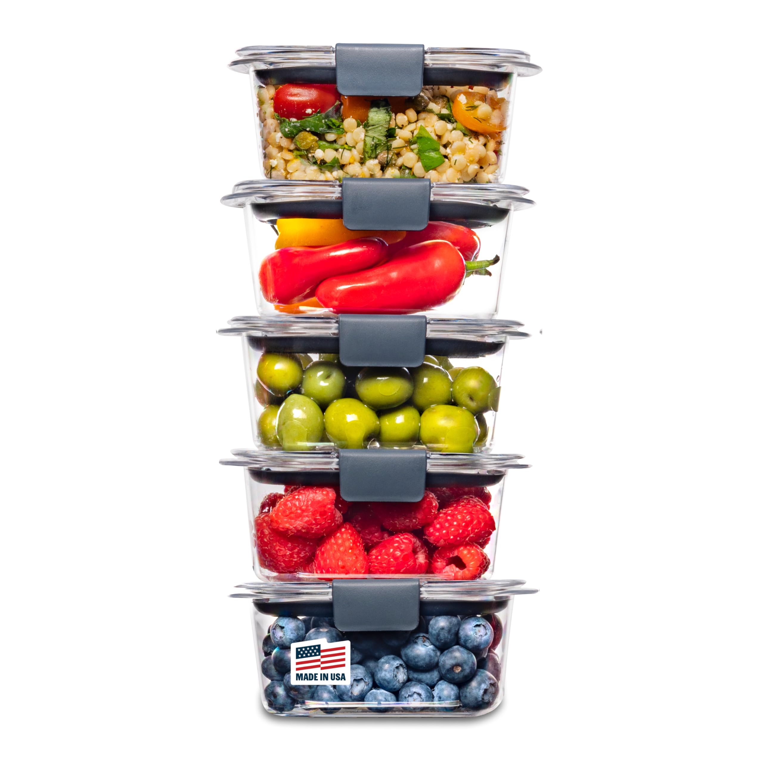 Rubbermaid Brilliance Tritan Plastic Food Storage Containers BPA Free Airtight Lids Ideal for Lunch Meal Prep & Leftovers Set of 5 (3.2 Cup)