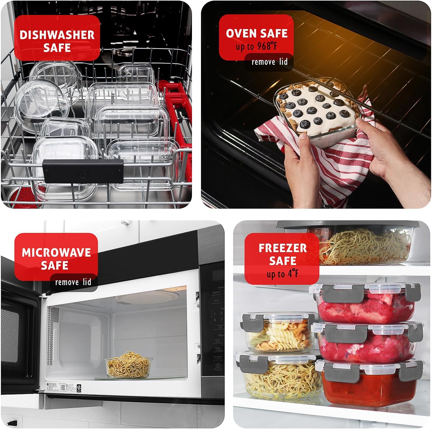 16 Pack Glass Food Storage Containers with Airtight Lids, Microwave Freezer Safe Meal Prep Boxes