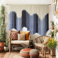 IOWER Macrame Wall Hanging Large Blue Dip Dyed Fiber Art Tapestry, Handmade Boho Wall Decor for Living Room Bedroom, Macrame Wall Art 57" W x 39" L