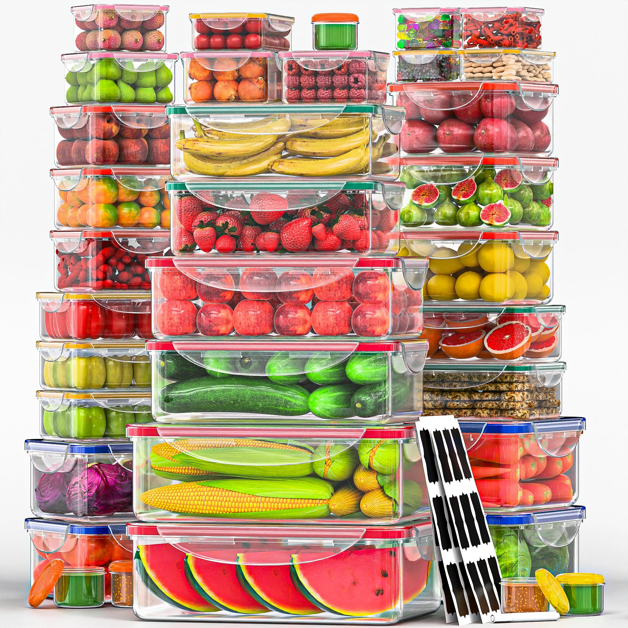 RockBerry 56 PCS Food Storage Containers with Lids Airtight- Plastic Container for Pantry Kitchen Organization-Microwave Dishwasher,Freezer Safe 100% Leak Proof (28 Stackable Boxes-28 Lids)