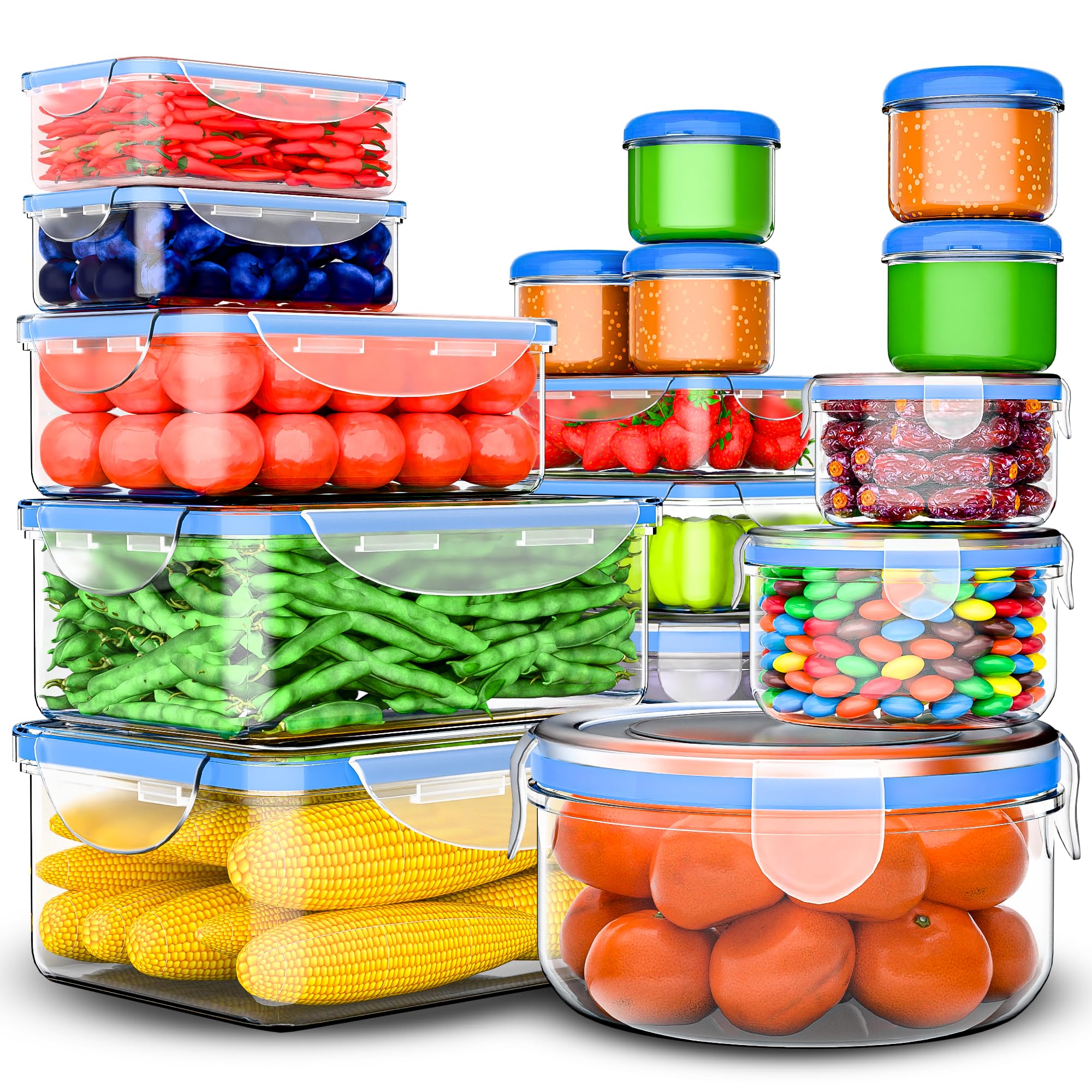RockBerry 56 PCS Food Storage Containers with Lids Airtight- Plastic Container for Pantry Kitchen Organization-Microwave Dishwasher,Freezer Safe 100% Leak Proof (28 Stackable Boxes-28 Lids)