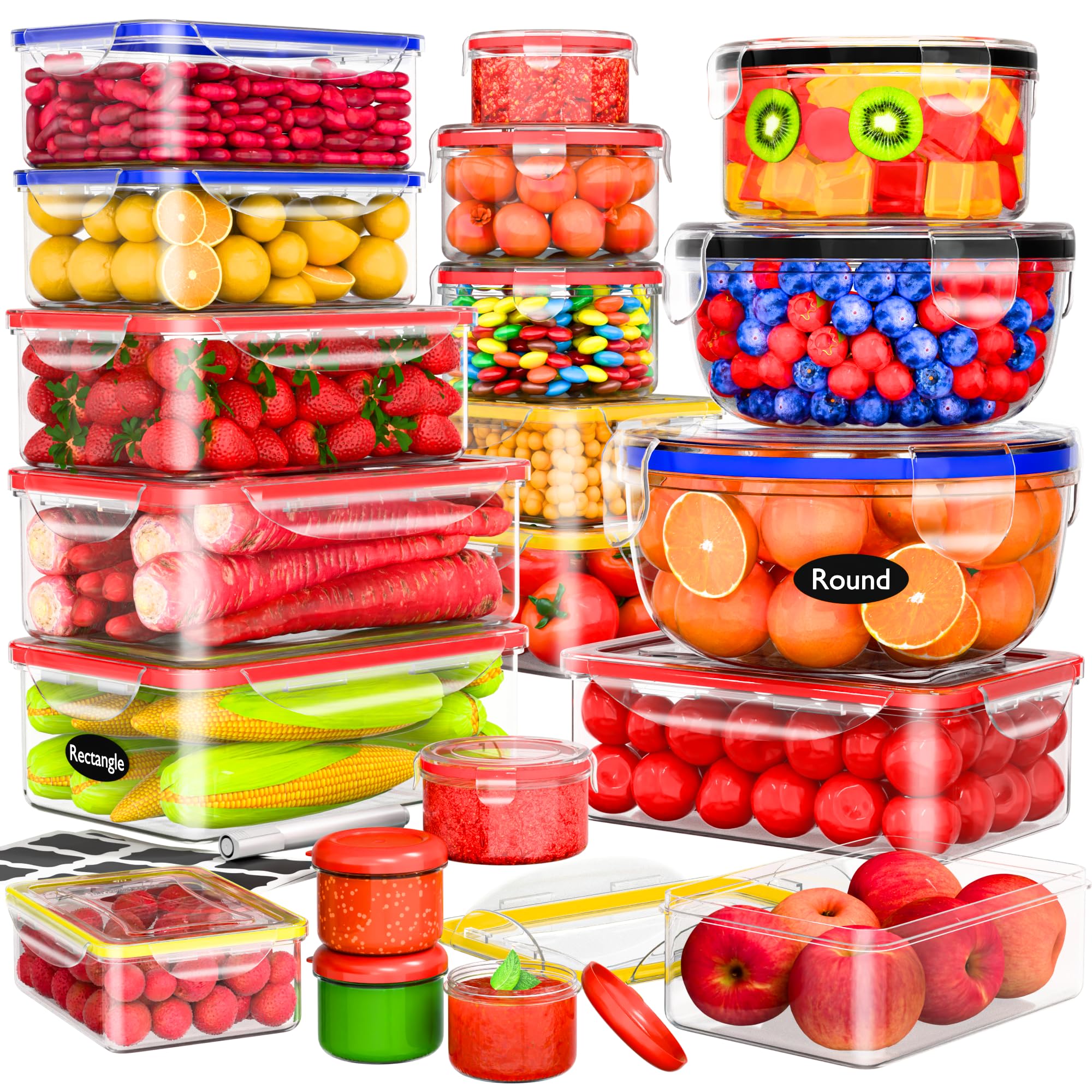 RockBerry 56 PCS Food Storage Containers with Lids Airtight- Plastic Container for Pantry Kitchen Organization-Microwave Dishwasher,Freezer Safe 100% Leak Proof (28 Stackable Boxes-28 Lids)