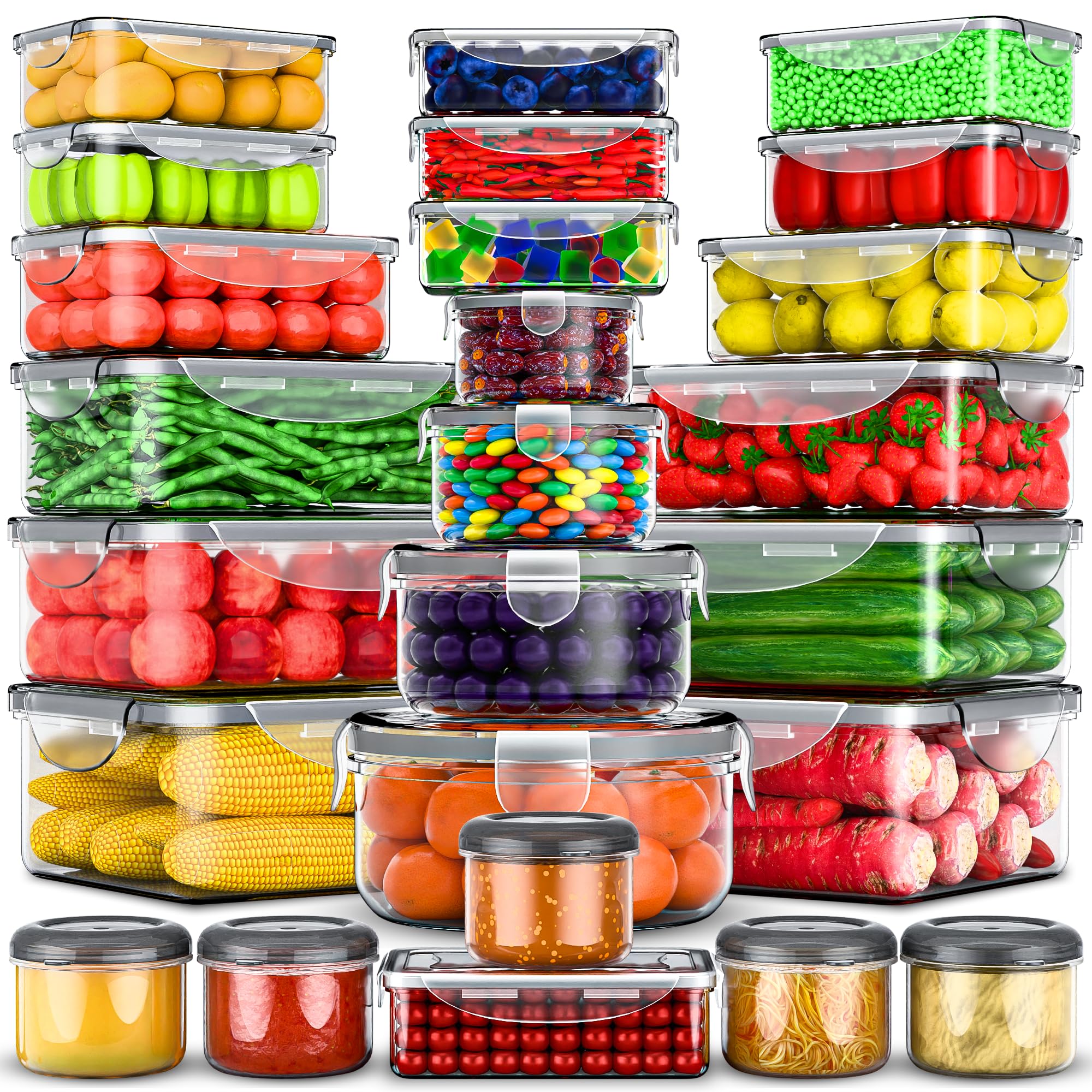 RockBerry 56 PCS Food Storage Containers with Lids Airtight- Plastic Container for Pantry Kitchen Organization-Microwave Dishwasher,Freezer Safe 100% Leak Proof (28 Stackable Boxes-28 Lids)